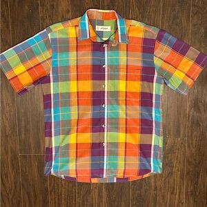 ST MICHAEL SHIRT Vintage Retro 1990s Colorful Plaid Short Sleeve Size M